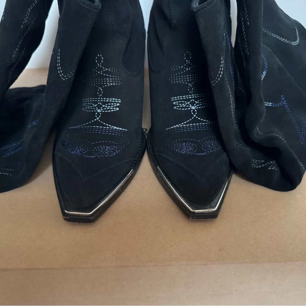 Zadig & Voltaire Women’s Cara Black Suede Over the Knee Cowboy Boots Size 9